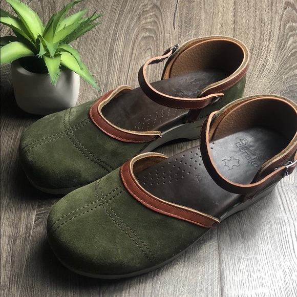 Dansko Shoes - Dansko Mary Jane Moss Green Leather Upper Clog